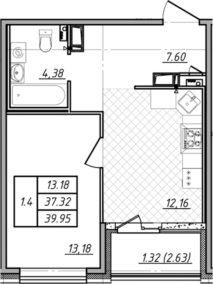 1-комнатная квартира 37.32 м², 2/12 эт., ЖК «Чёрная речка»